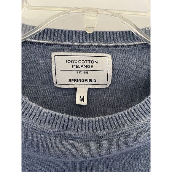 Springfield Basic Block Jerse Polo Sweater Blue 100% COTTON Melange Size M - Picture 4 of 9